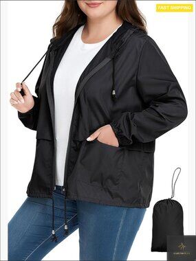 Waterproof Rain Jacket Lightweight Packable Hooded Windbreaker Travel Ready Plus